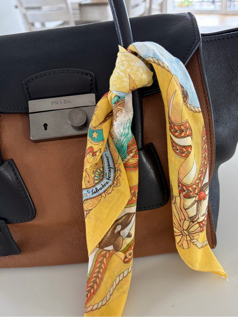 Ferragamo Bag Scarf / Neckerchief Sailboat & Sea Life Print Cotton Vintage & NWB
